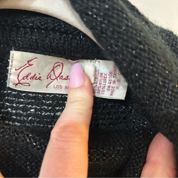 Vintage Eddie Dassin Black Gold Shimmer Pattern Turtleneck Sweater Size Large - Picture 4 of 6